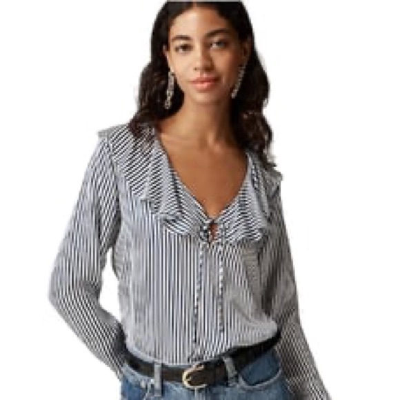 J Crew Goldie Satin Stripe Top Blouse Blue/White S(4-6) NWT Long Sleeve Crop - Picture 1 of 8